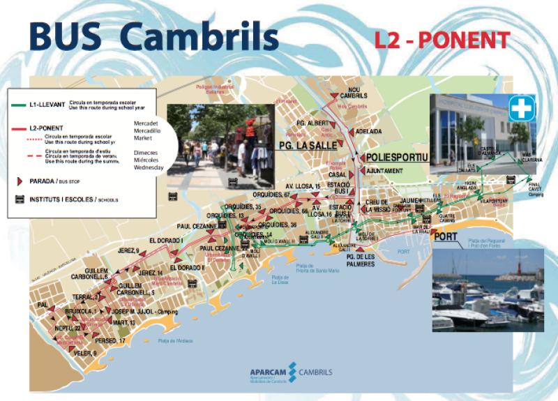 Mapa amb les parades del bus urb&agrave; d'estiu de Cambrils. 2013