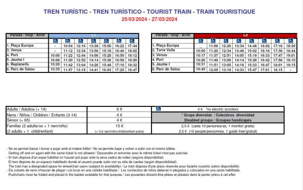 Horarios y precios del tren turístico de Salou Semana Santa 2024
