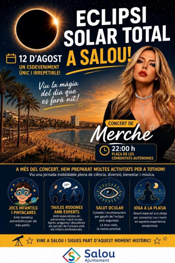 Cartel de actividades en Salou para vivir el hist&oacute;rico eclipse de sol 